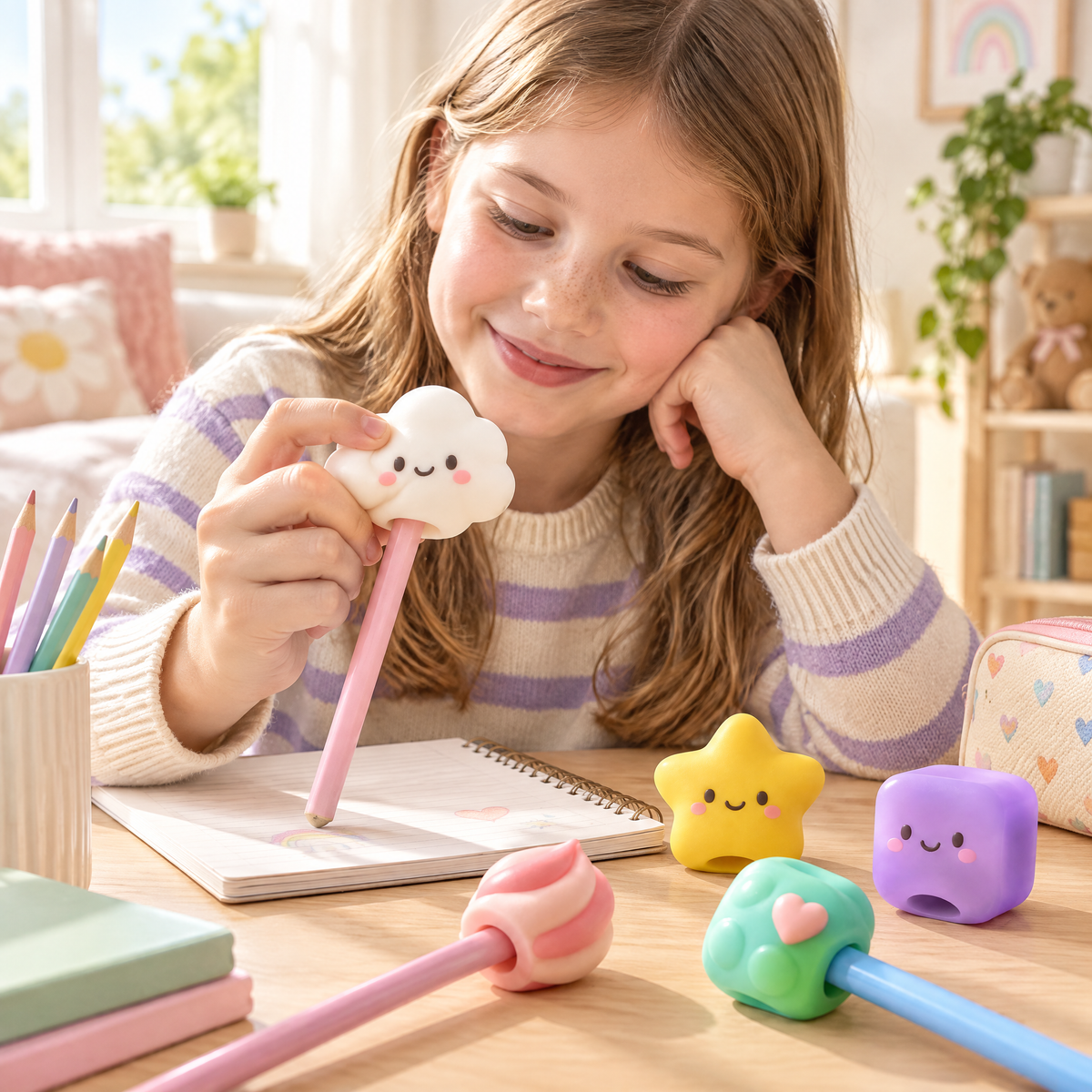 Melqavryn™ Cute Pencil Topper & Grip Set