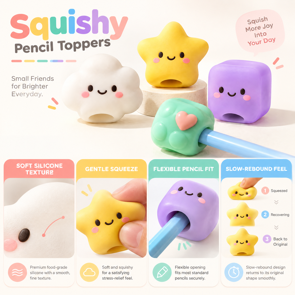 Melqavryn™ Cute Pencil Topper & Grip Set