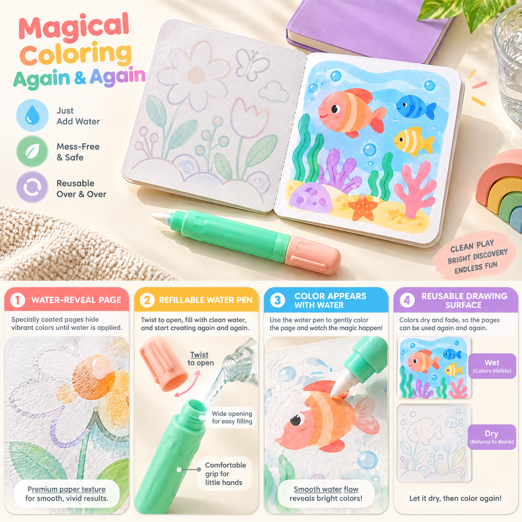 Melqavryn™ Reusable Water Painting Activity Book