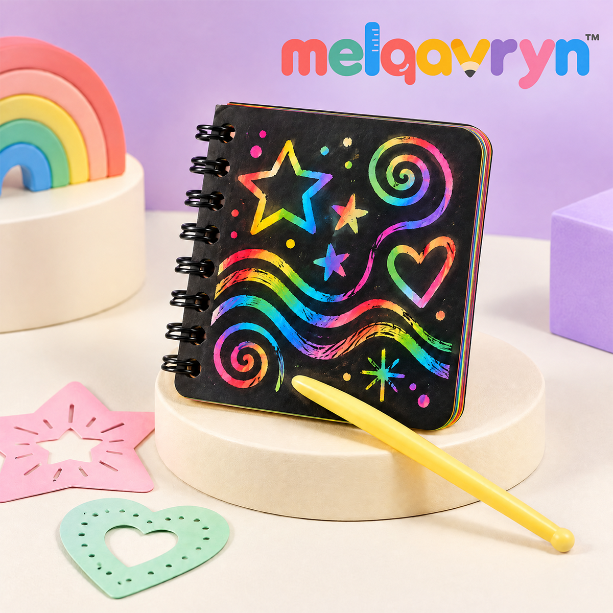 Melqavryn™ Rainbow Scratch Art Notebook