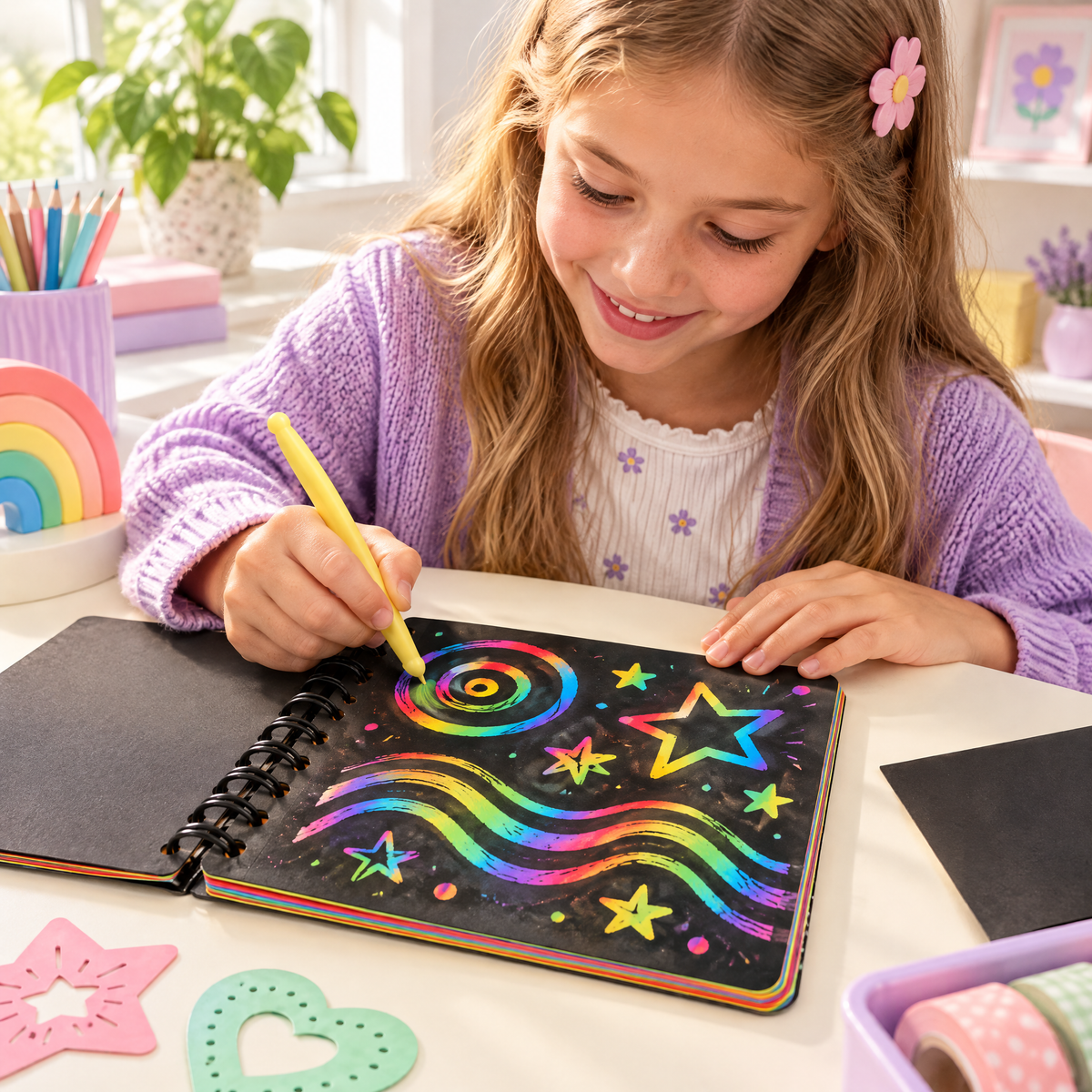 Melqavryn™ Rainbow Scratch Art Notebook