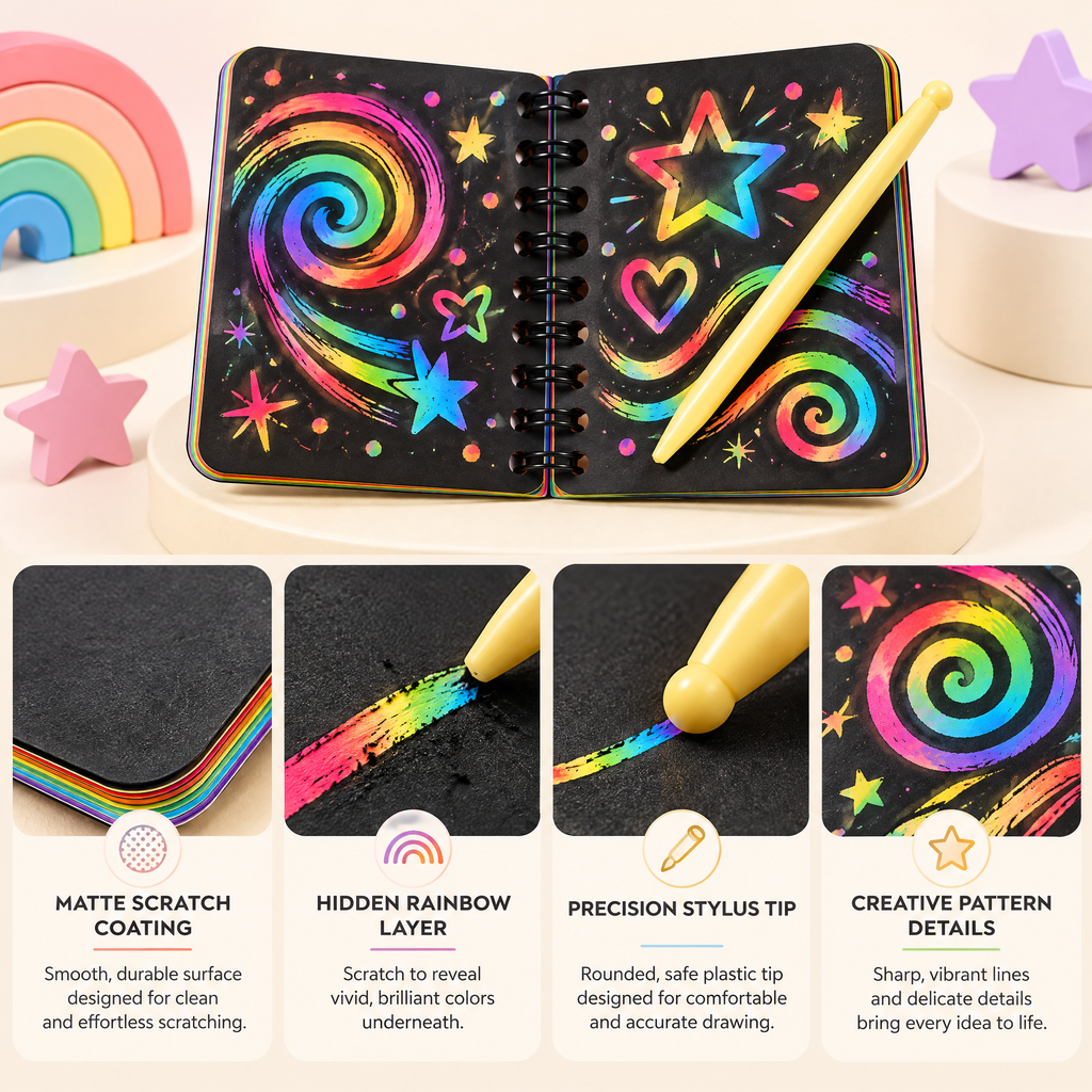 Melqavryn™ Rainbow Scratch Art Notebook
