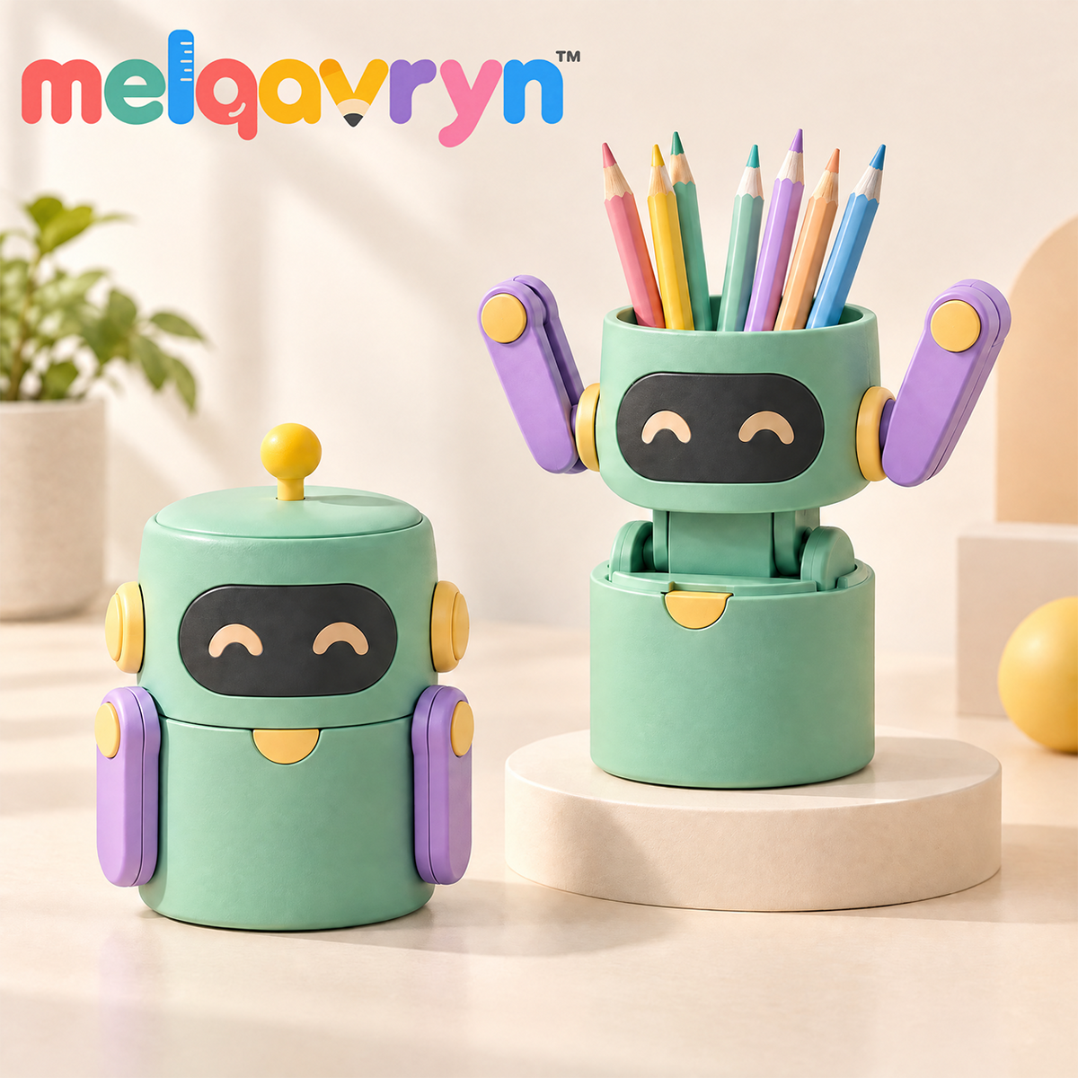 Melqavryn™ Robot Pop-Up Pencil Holder