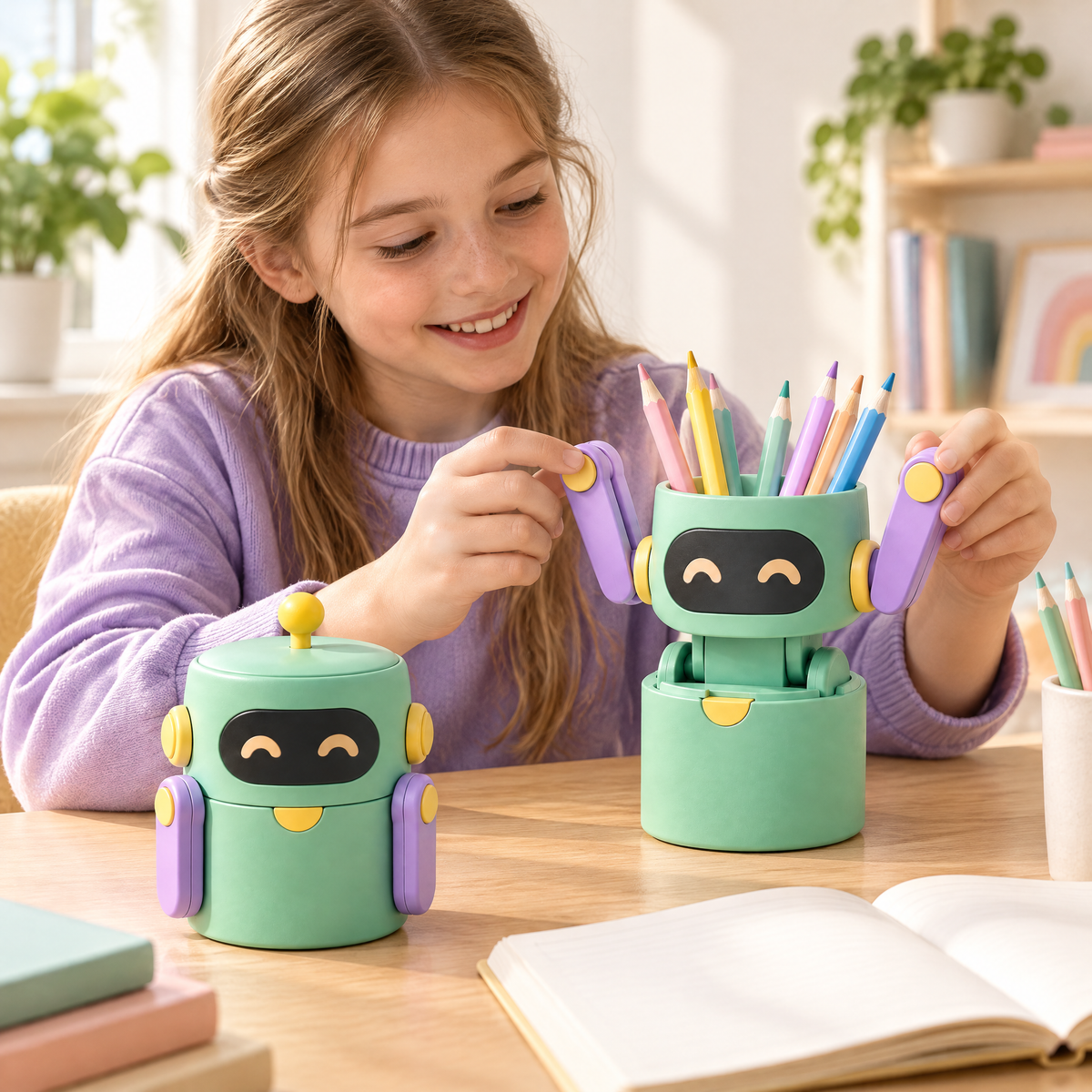 Melqavryn™ Robot Pop-Up Pencil Holder