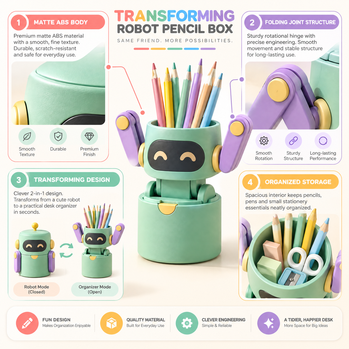 Melqavryn™ Robot Pop-Up Pencil Holder