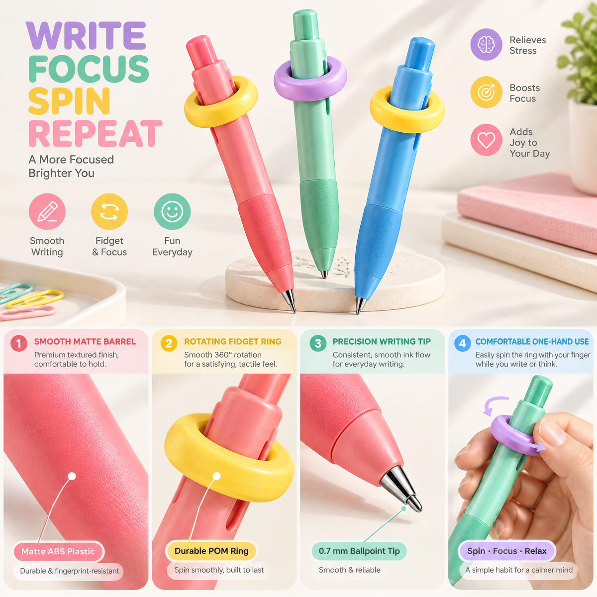 Melqavryn™ Fidget Ring Pen Set