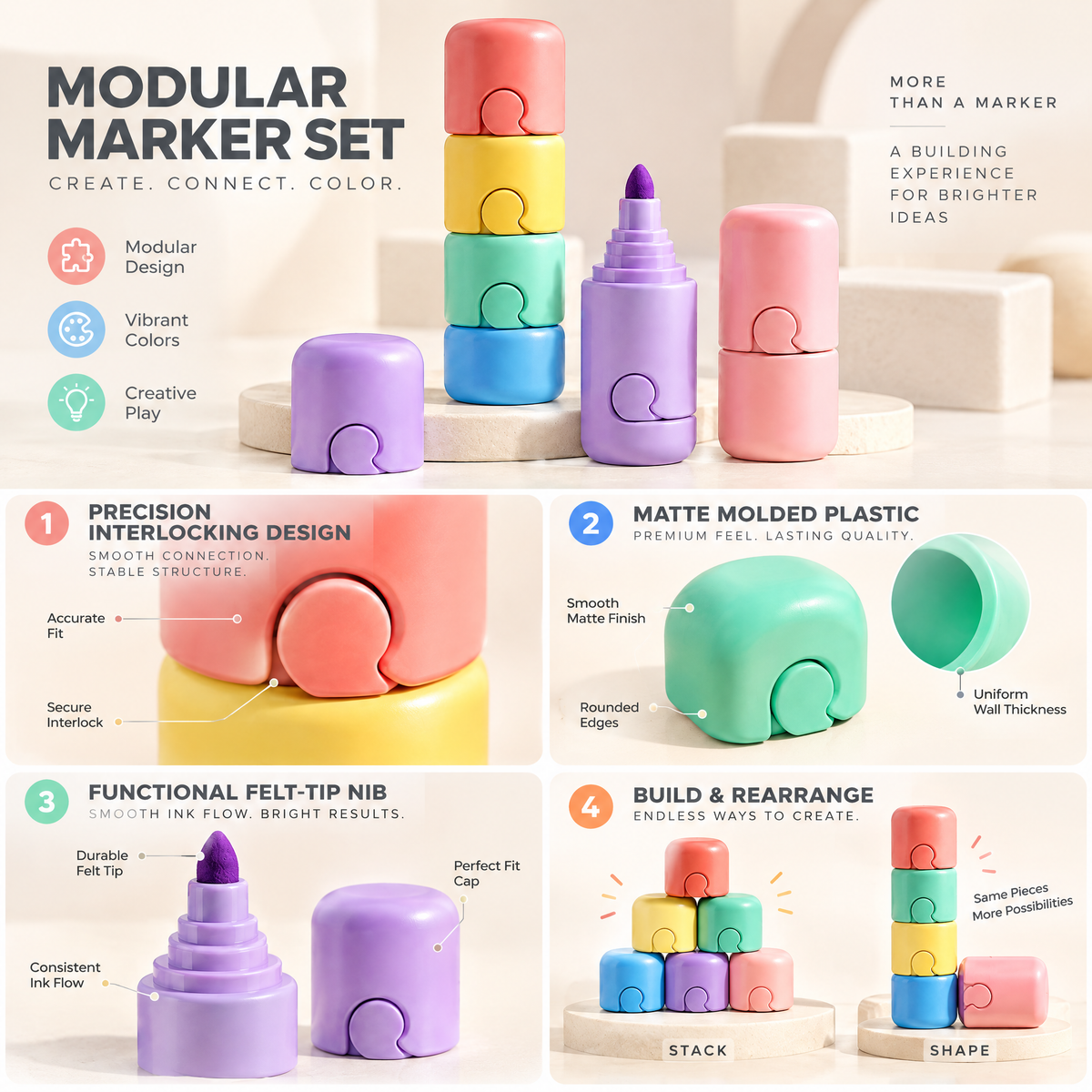 Melqavryn™ Stackable Mini Highlighter Set features and details