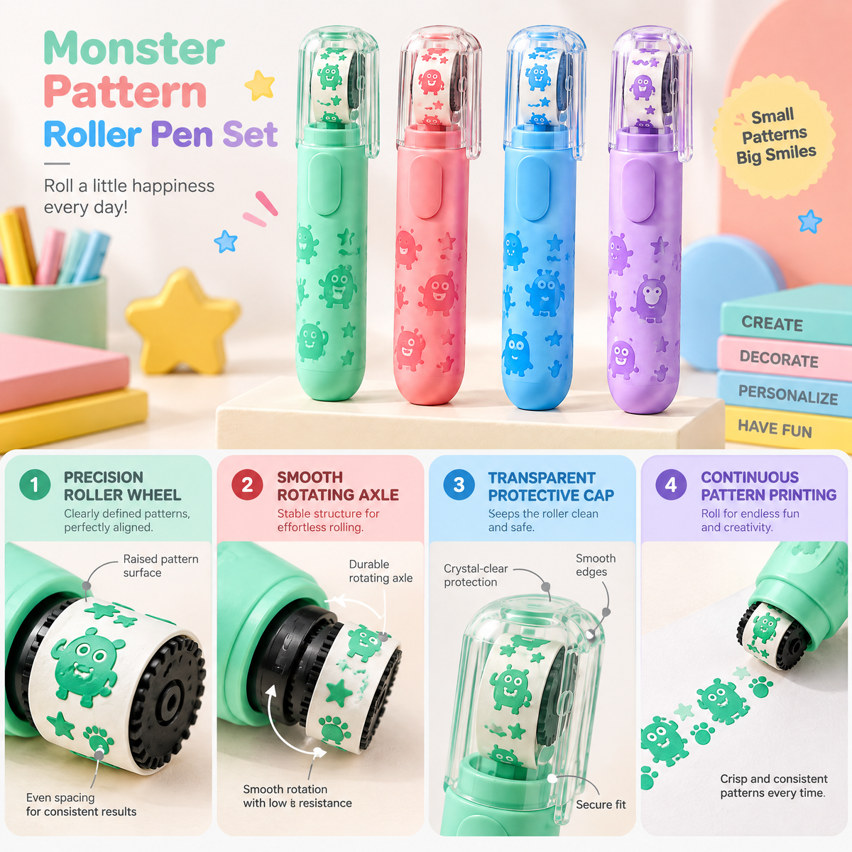 Melqavryn™ Cute Roller Stamp Pen Set